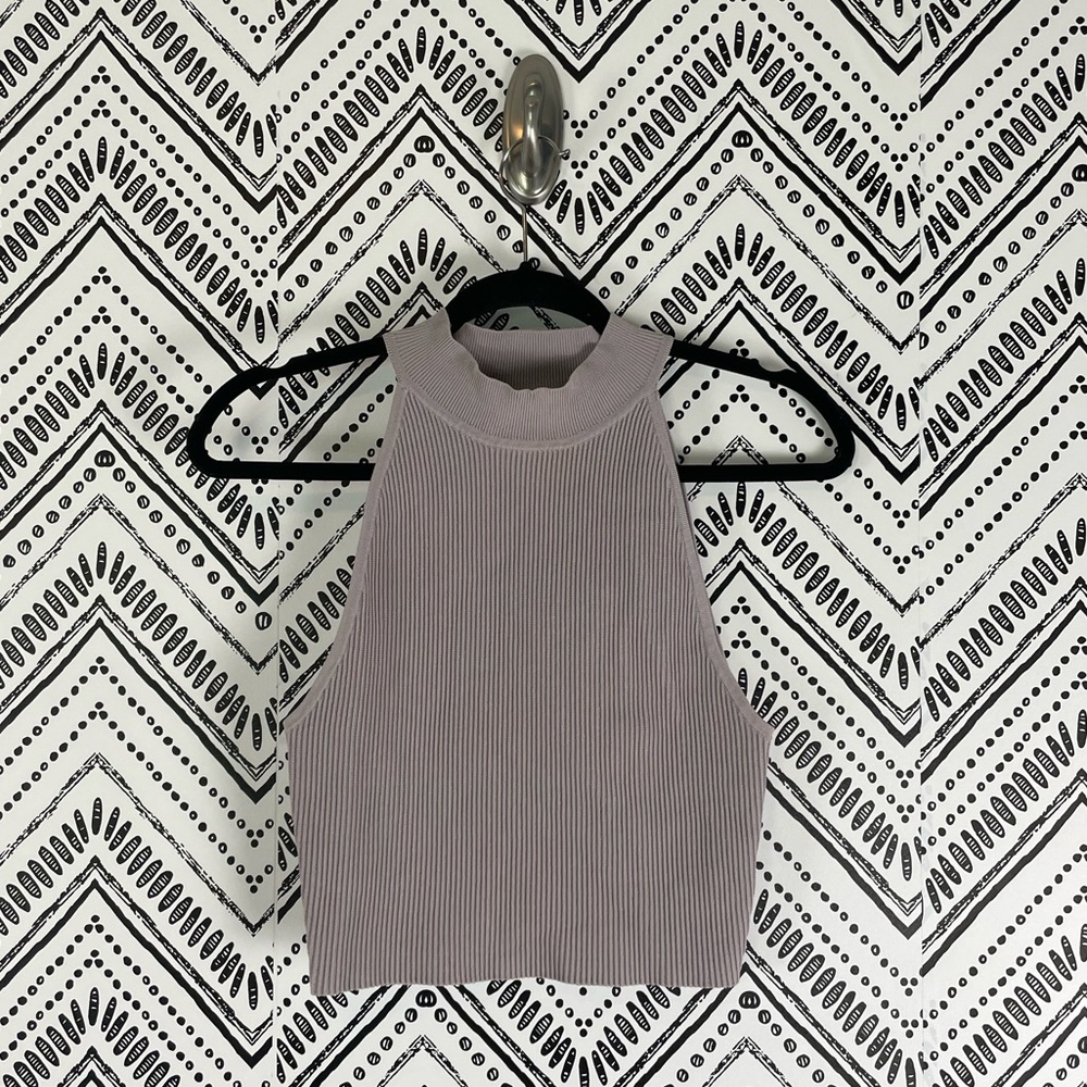 Women Artizia Babaton Beige Ribbed Mock Neck Sculpt Knit Crop Top Sz M